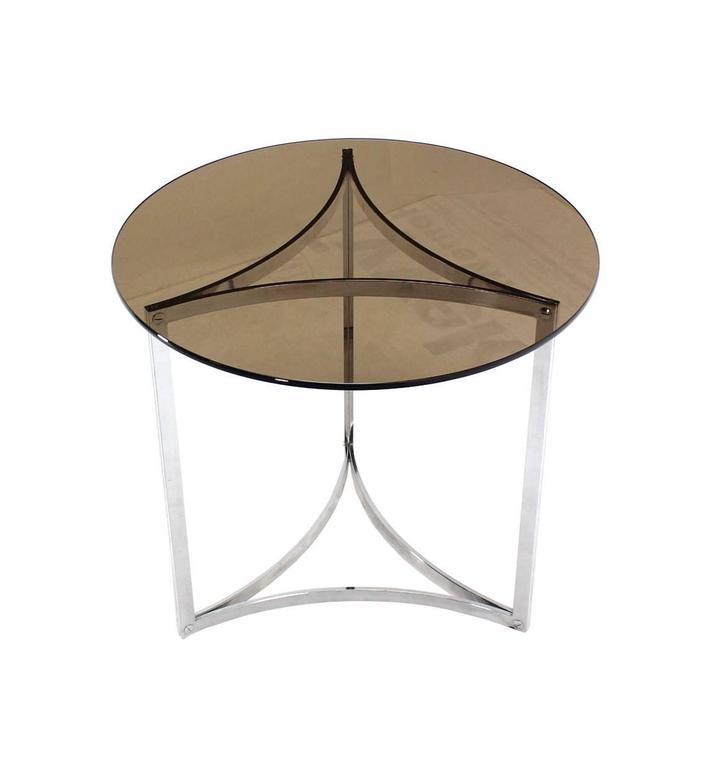 Triangular Bent Chrome Ribbon Base Smoked Glass Top Side End Table For