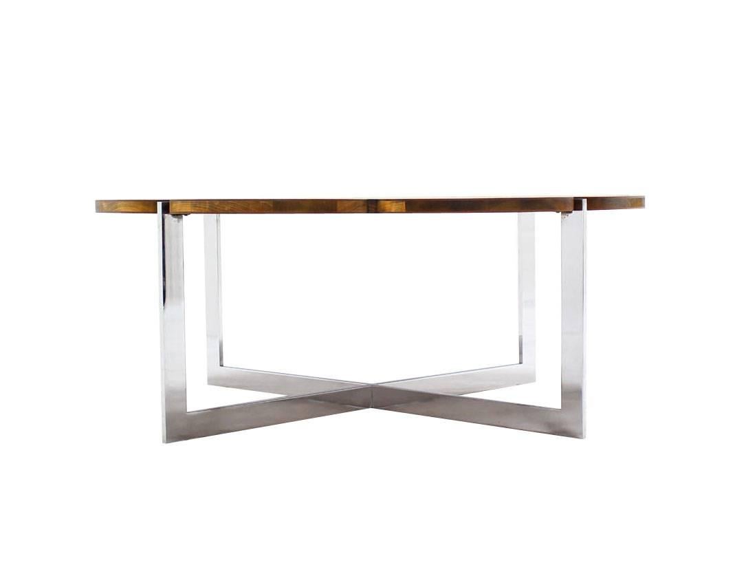 American Daisy Shape Round Walnut Top Chrome X Base Coffee Table