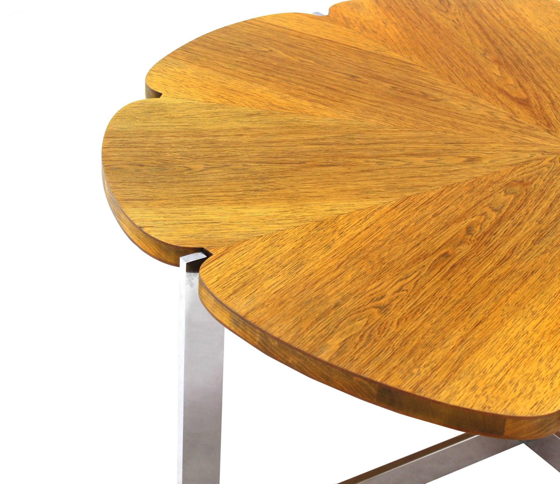 Mid-Century Modern Daisy Shape Round Walnut Top Chrome X Base Coffee Table