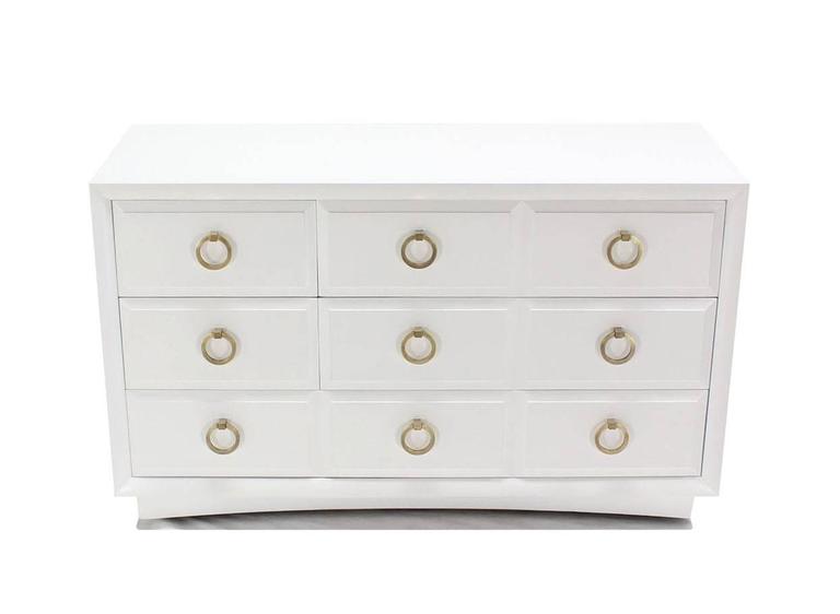 Robsjohn Gibbings White Lacquer Five Drawers Chest Or Dresser Round Mid Century Modern Robsjohn Gibbings White Lacquer Five Drawers Chest Or Dresser Round