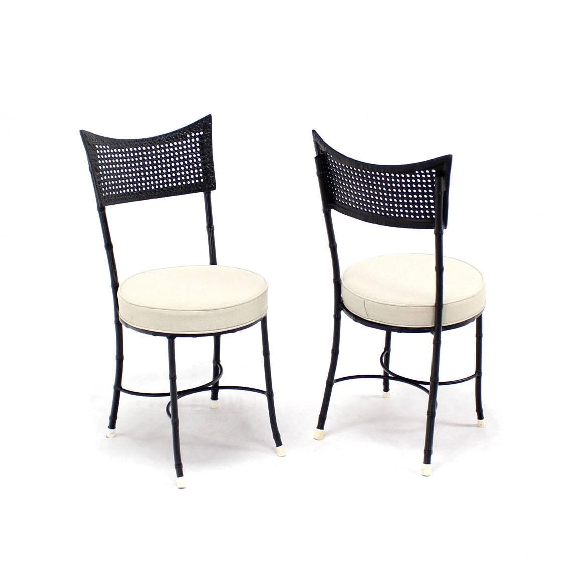 Mid-Century Modern Four Cast Aluminum Faux Bamboo and Cane Round Seat Chairs