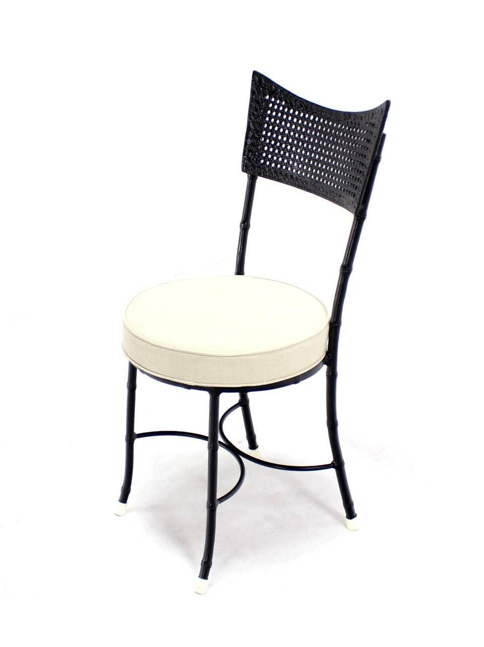 Four Cast Aluminum Faux Bamboo and Cane Round Seat Chairs 1