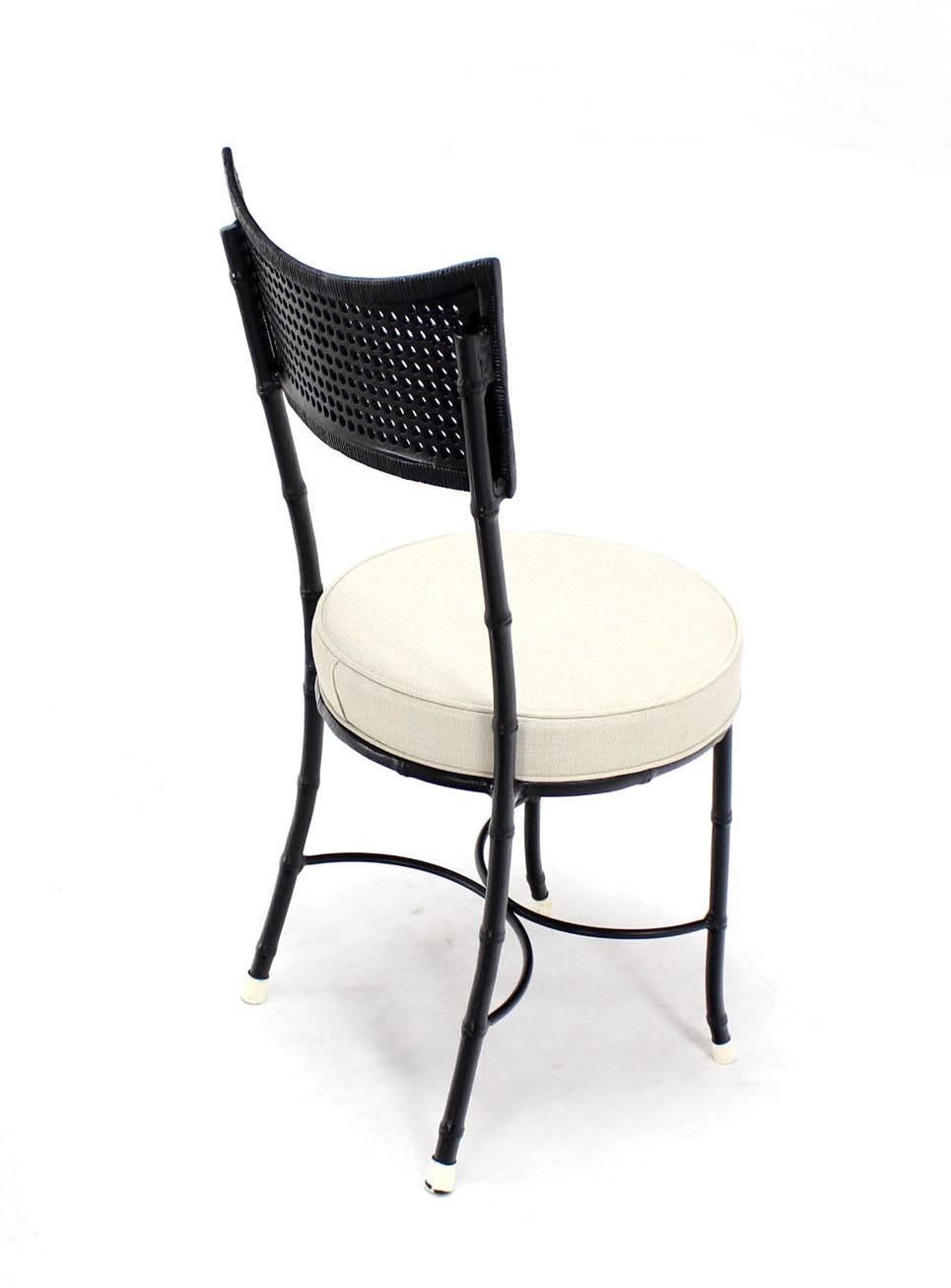 Four Cast Aluminum Faux Bamboo and Cane Round Seat Chairs 2