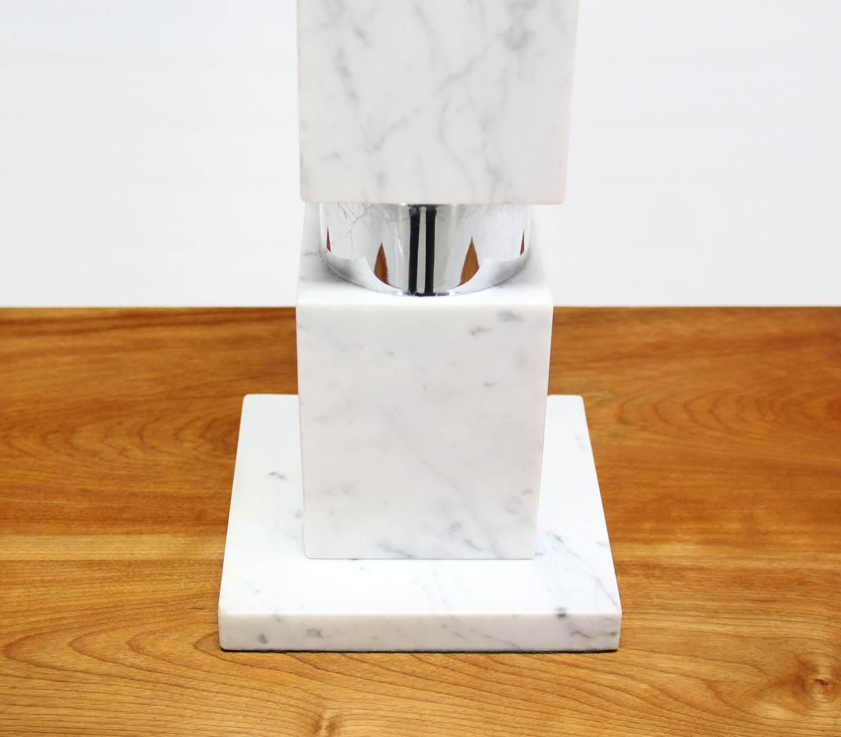 American Chrome and Marble Stacked Blocks Table Lamp. For Sale