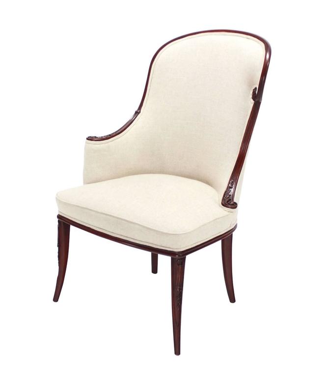 Pair of Antique Carved Mahogany Fireside Chairs with New Upholstery For