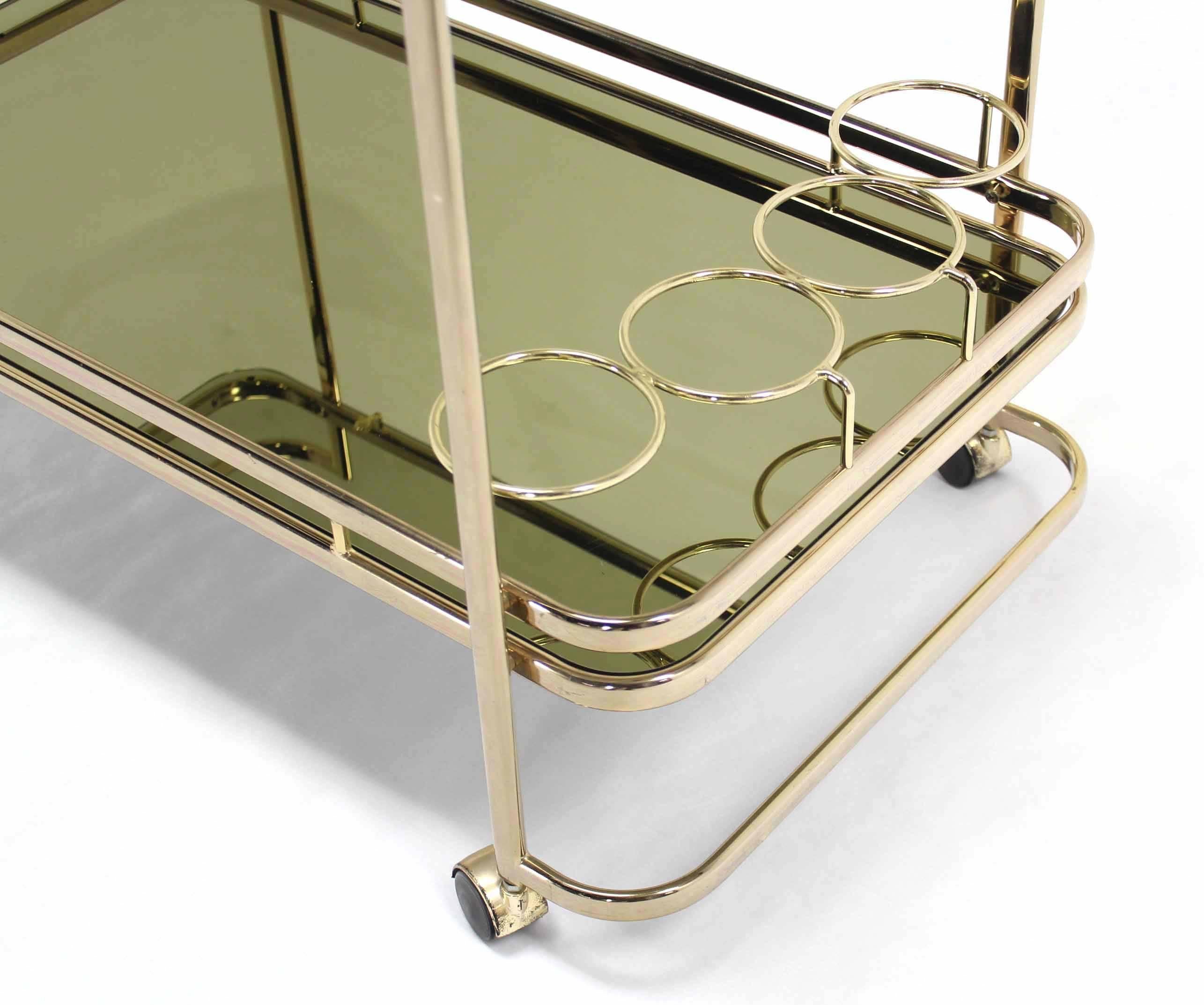 Smoked Glass Gold or Brass Finish Tea or Bar Italian Cart In Excellent Condition In Rockaway, NJ