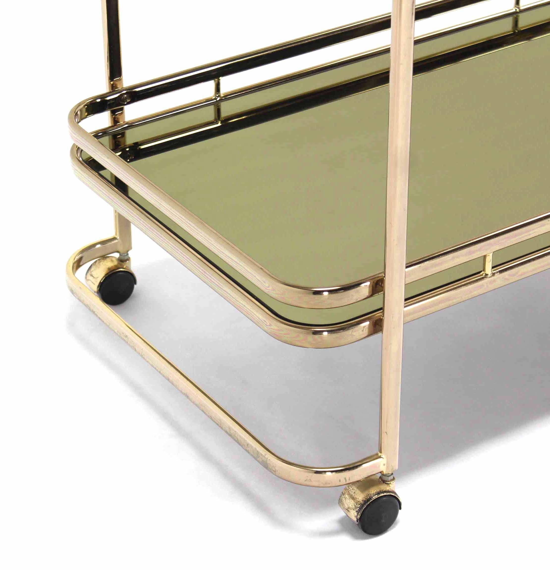 20th Century Smoked Glass Gold or Brass Finish Tea or Bar Italian Cart