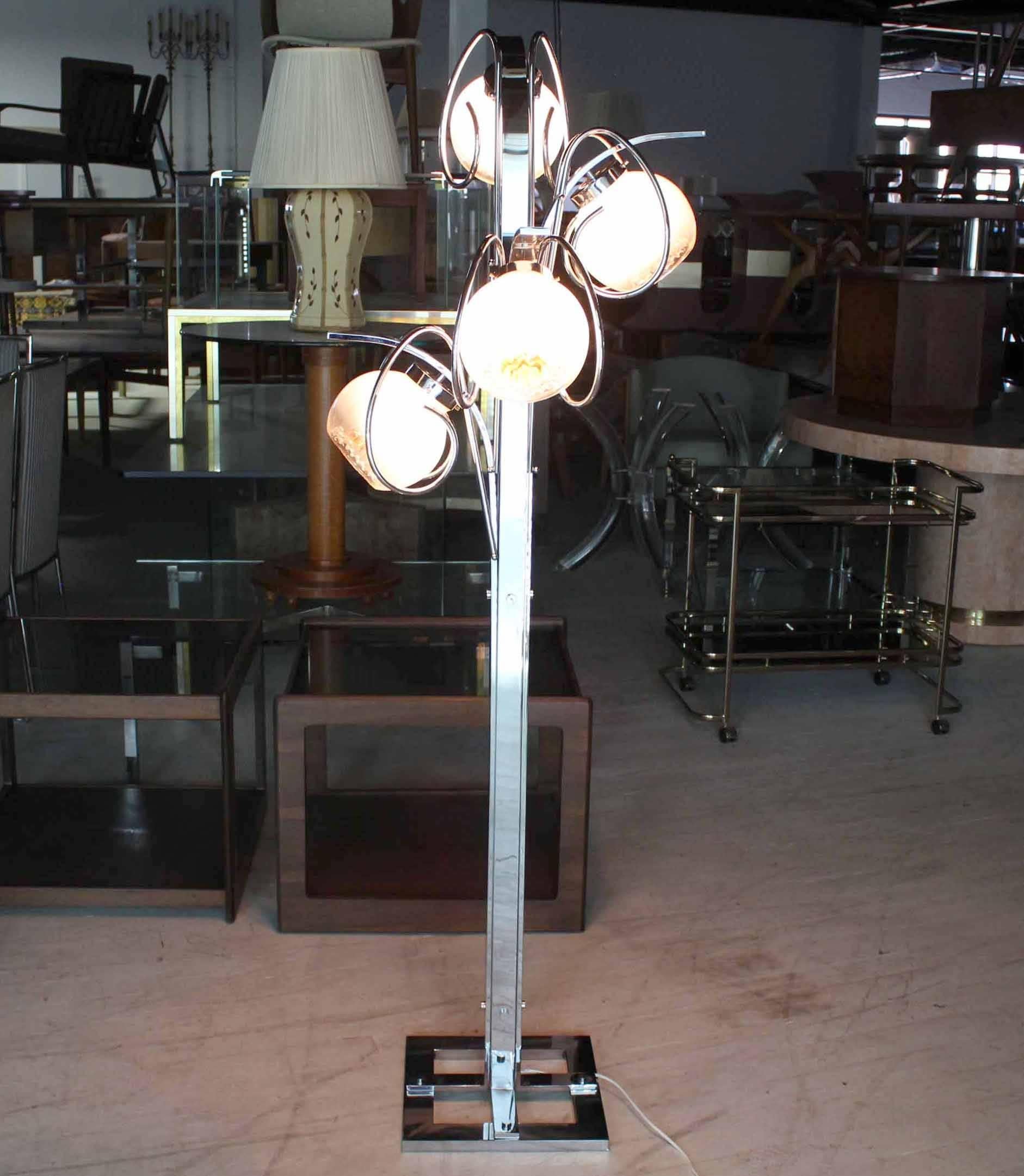 Chrome Italian Modern Four Art Globe Floor Lamp Square Base In Excellent Condition For Sale In Rockaway, NJ