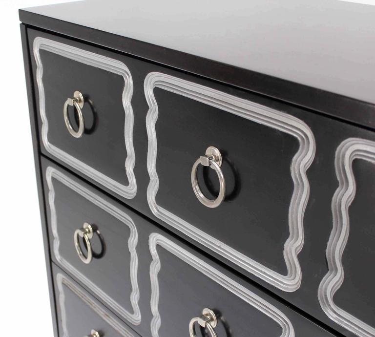 Dorothy Draper Style Black And Silver Three Drawer Chest Of