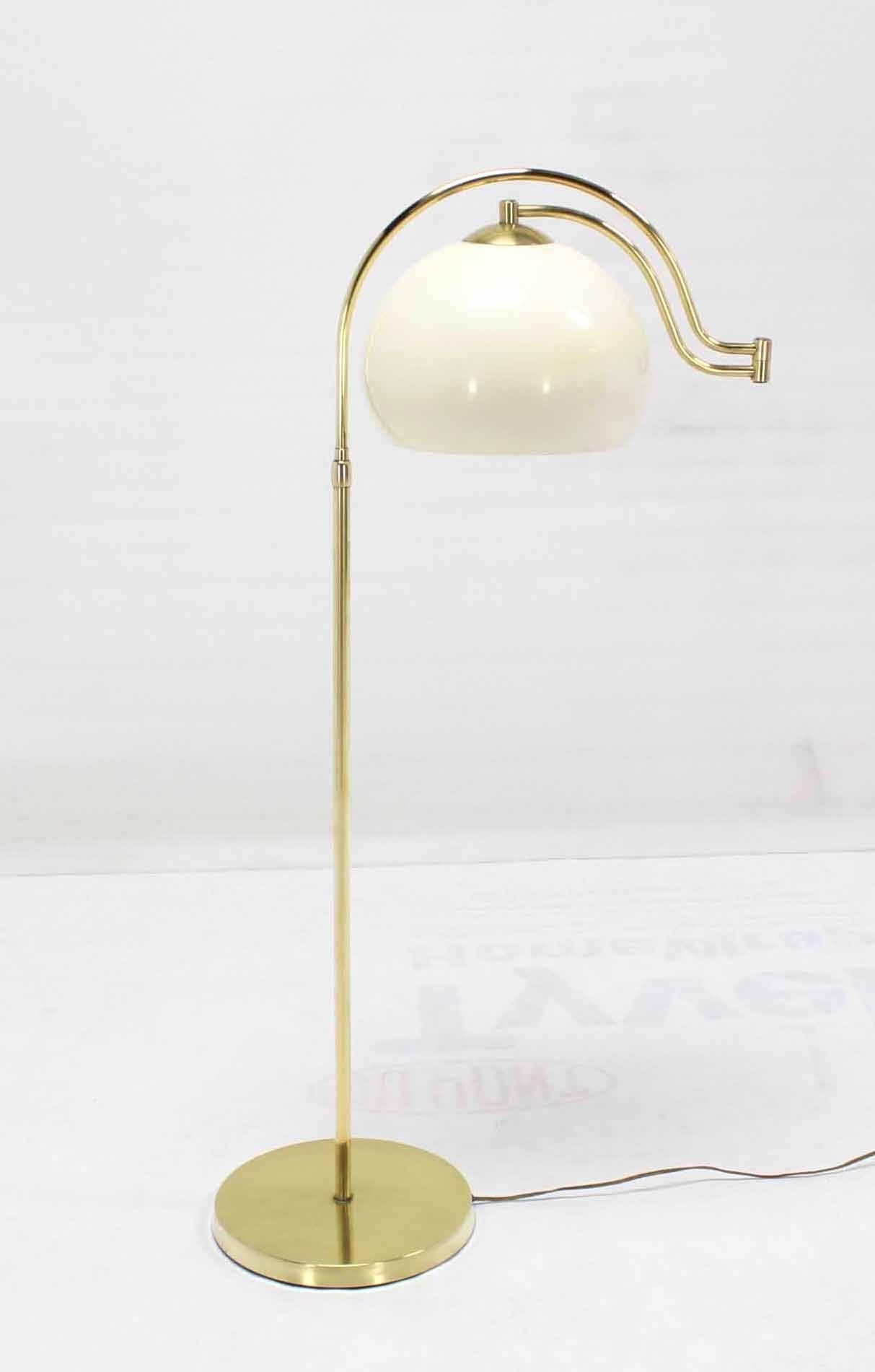 Polished Fully Adjustable Mid Century Modern Brass Base Floor Lamp Globe Shade For Sale