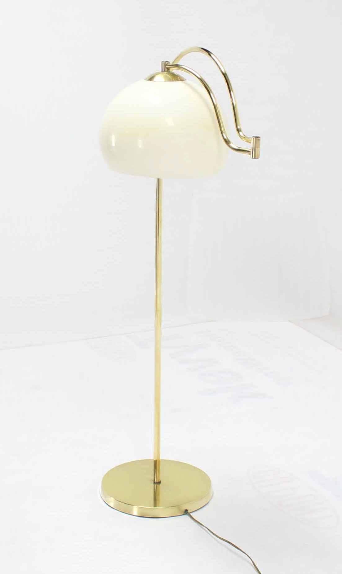 Fully Adjustable Mid Century Modern Brass Base Floor Lamp Globe Shade In Excellent Condition For Sale In Rockaway, NJ