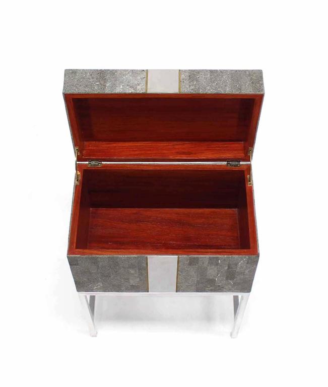 20th Century Mid Century Modern Tessellated Stone Chest Small Trunk on Base by Maitland Smith For Sale