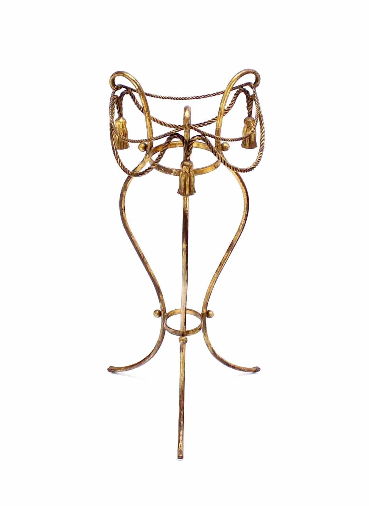 20th Century Decorative Midcentury Italian Gilt Metal Rope and Tassel Plant Stand Planter