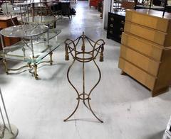 Decorative Midcentury Italian Gilt Metal Rope and Tassel Plant Stand Planter