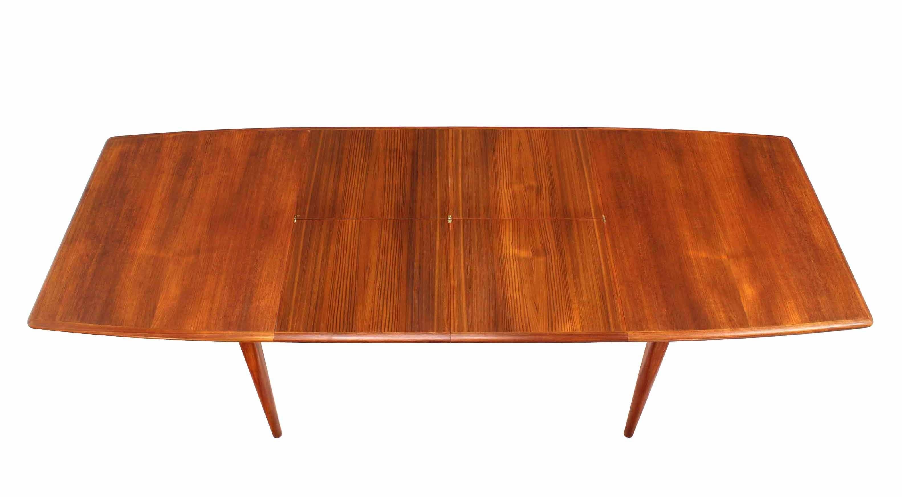 Danish Modern Teak Boat Shape Dining Table with Two PopUp Leafs
