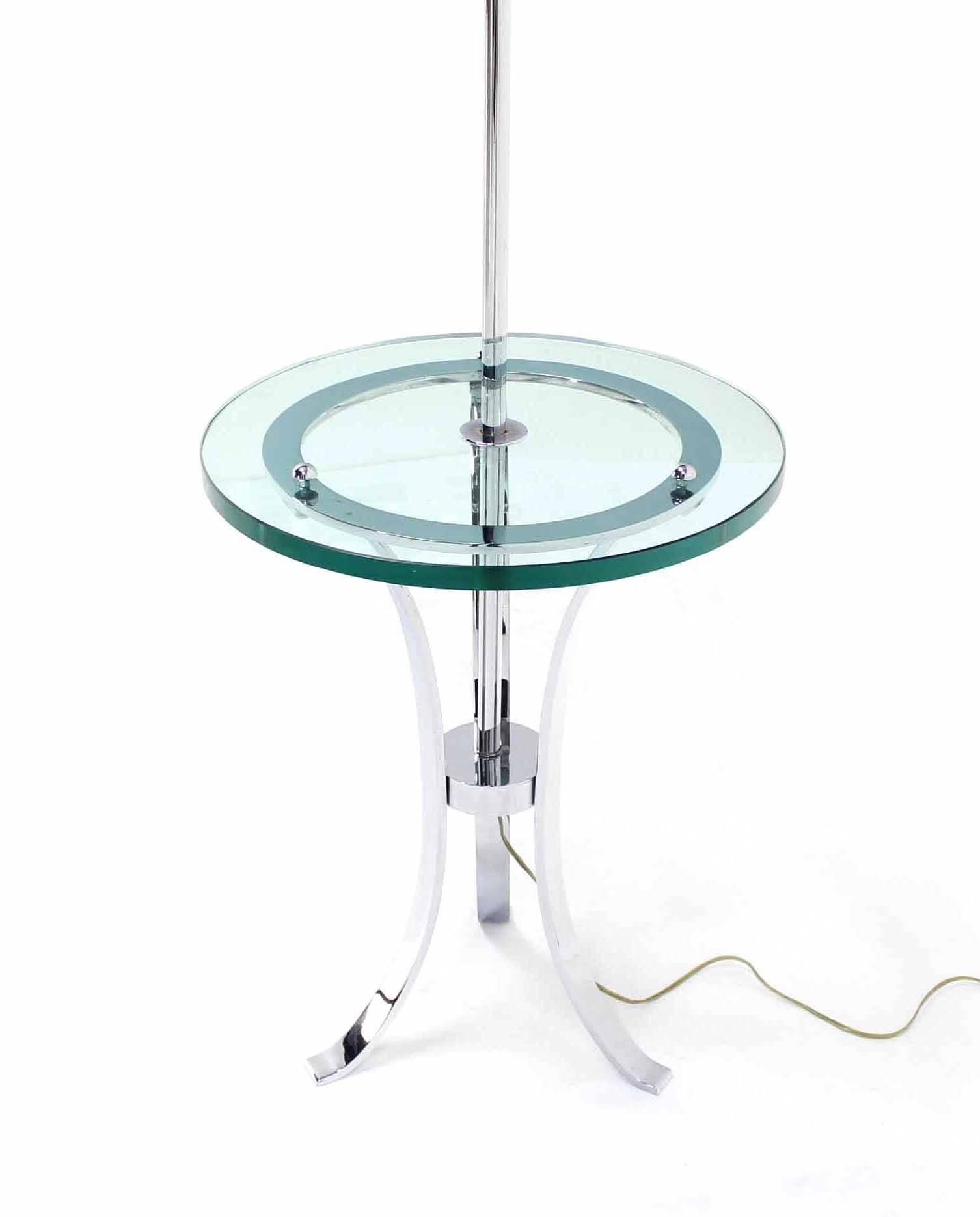Mid-Century Modern Modern Chrome Floor Lamp Round thick Glass Side Table  For Sale