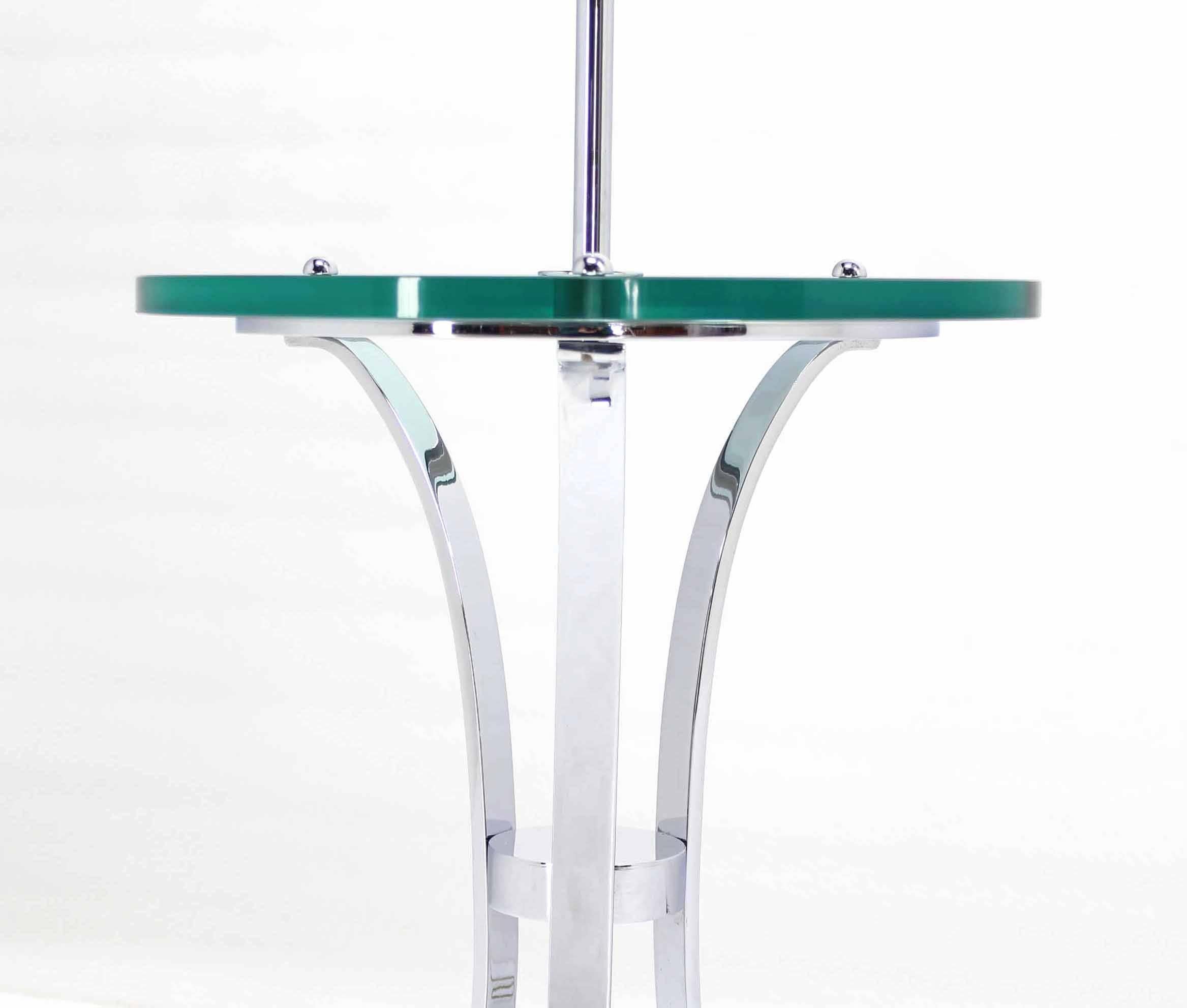 20th Century Modern Chrome Floor Lamp Round thick Glass Side Table  For Sale