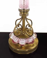 Pair of Pink Murano Glass and Brass Table Lamps