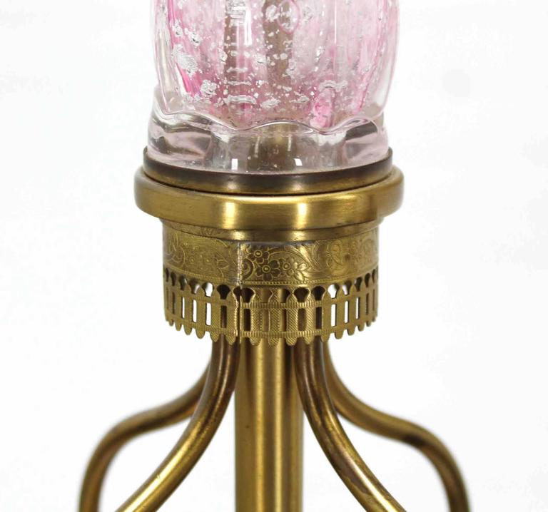 Pair of Pink Murano Glass and Brass Table Lamps In Excellent Condition For Sale In Rockaway, NJ
