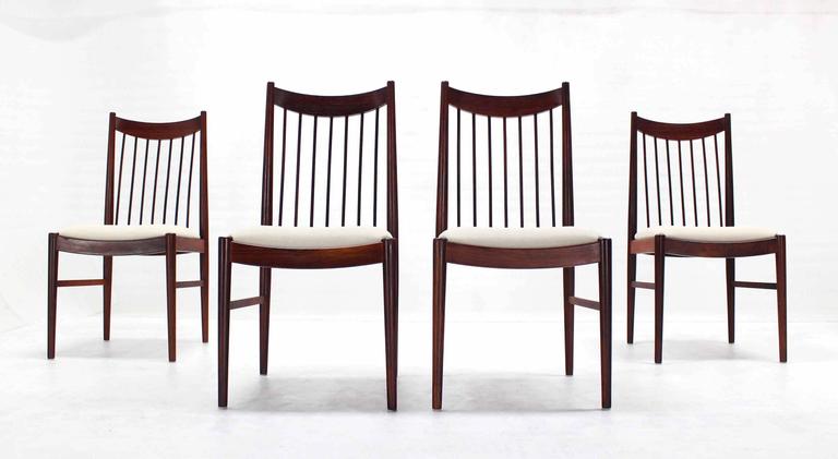 Upholstery Set of Four Danish Mid Century Danish Modern Rosewood Spindle Back Dining Chairs For Sale