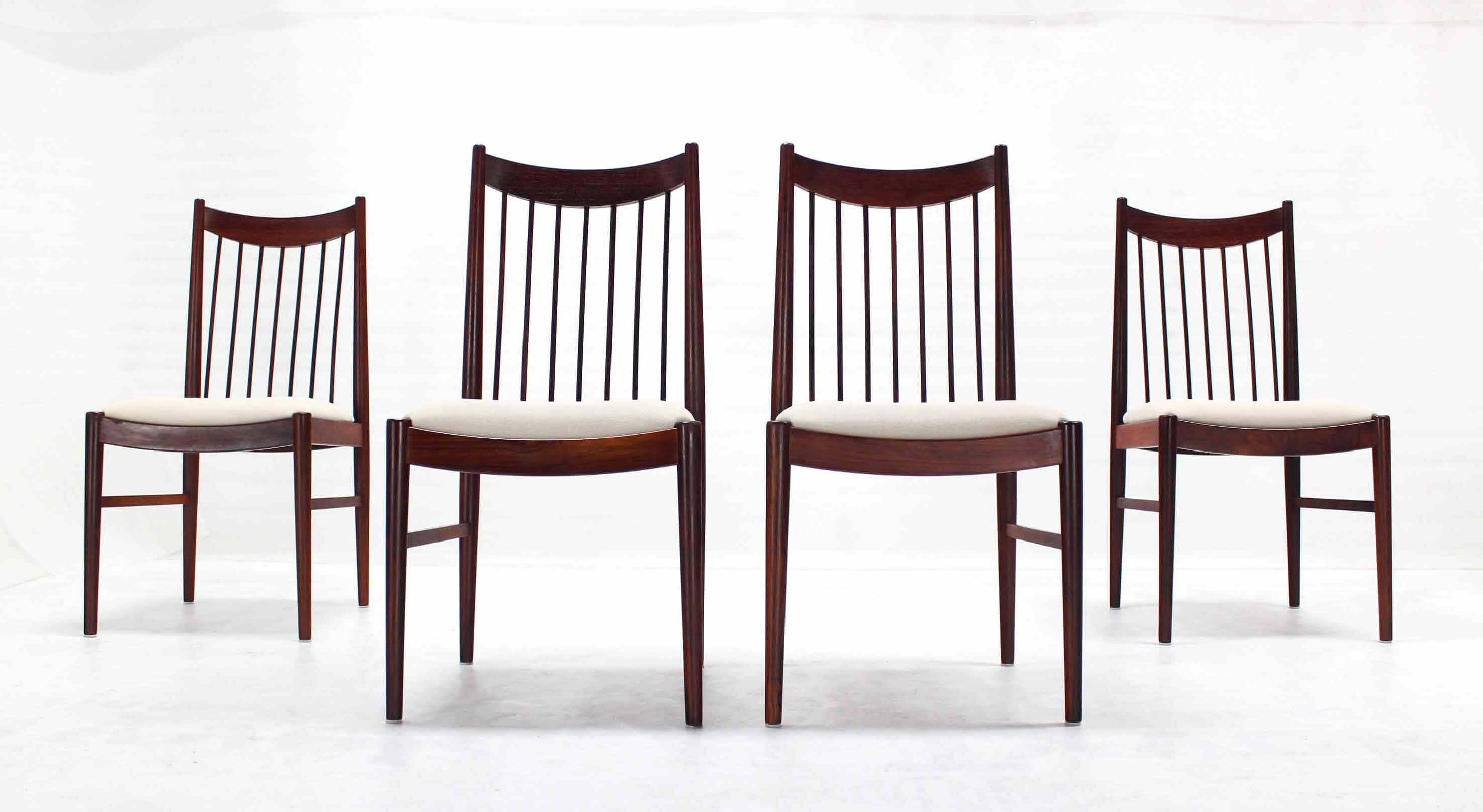 Lacquered Set of Four Danish Mid Century Danish Modern Rosewood Spindle Back Dining Chairs For Sale