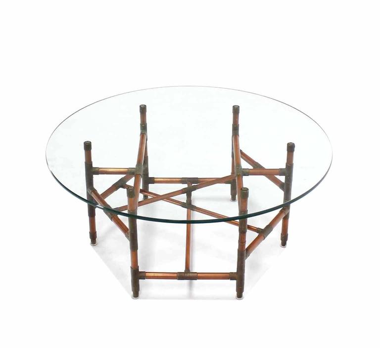 Copper Pipe and Fitting Sculpture Base Round Glass Top Coffee Table For Sale at 1stDibs copper