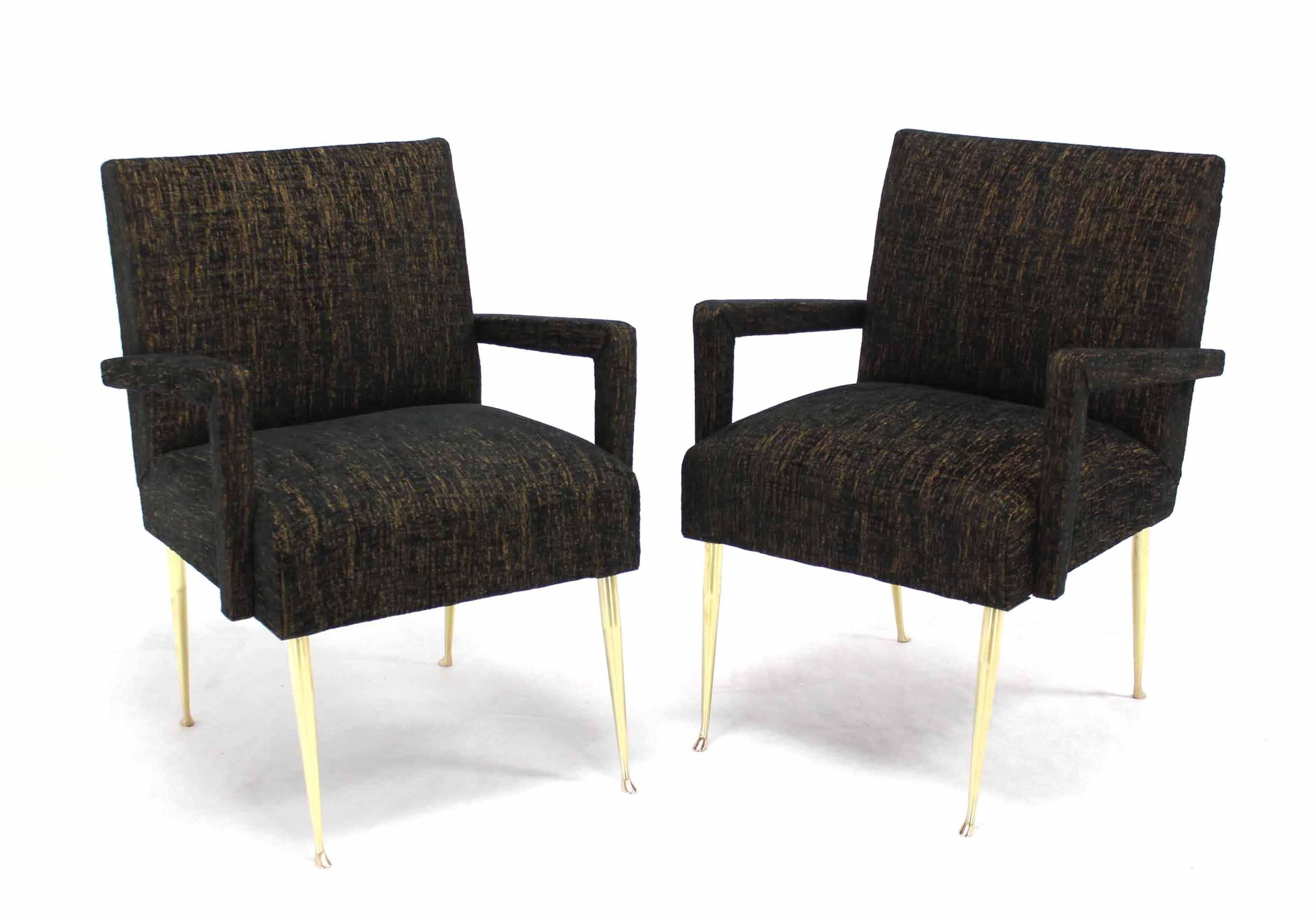 Mid-Century Modern Pair of Italian Mid Century Modern Armchairs on Solid Brass Legs  For Sale