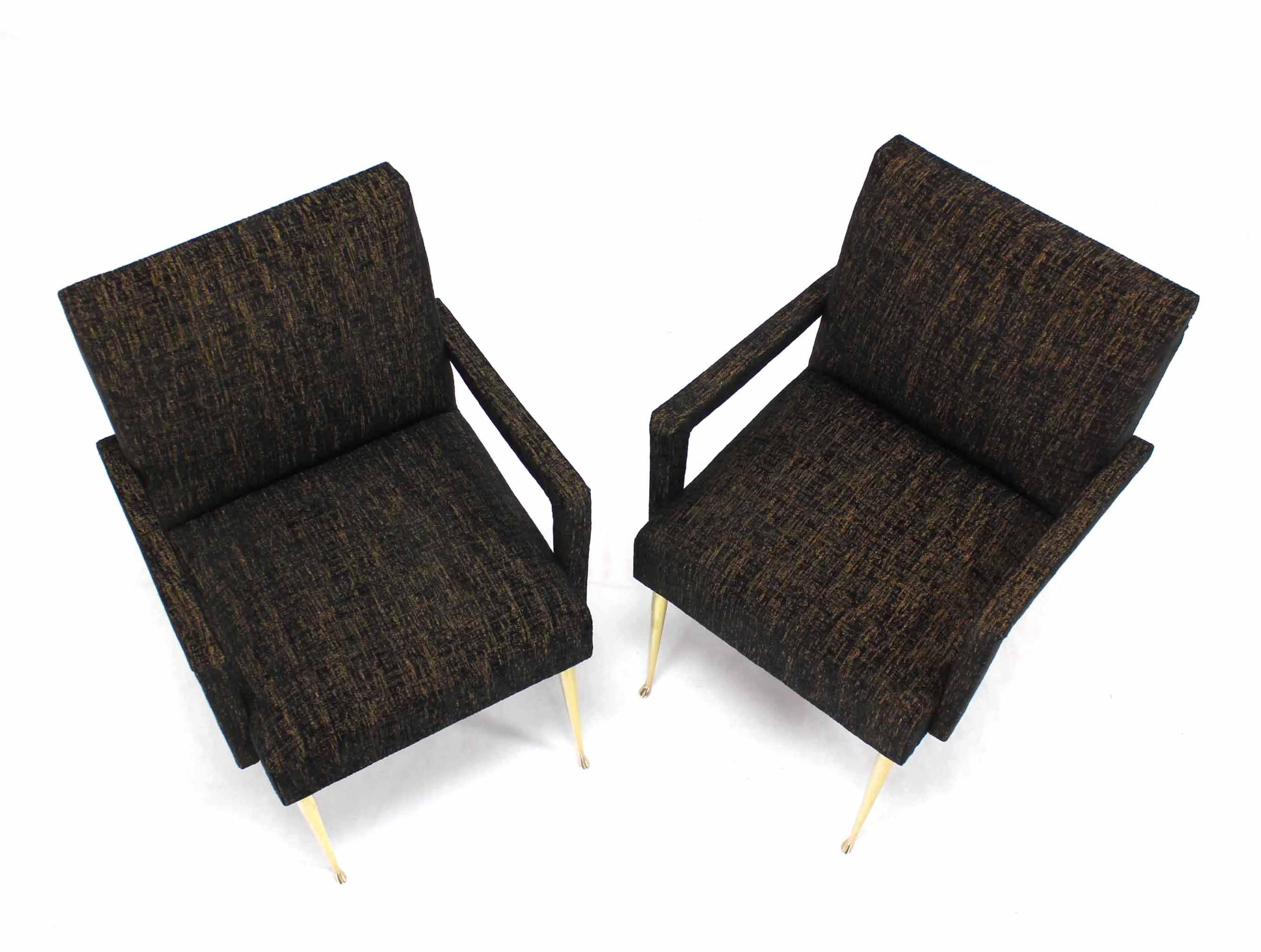 Cast Pair of Italian Mid Century Modern Armchairs on Solid Brass Legs  For Sale