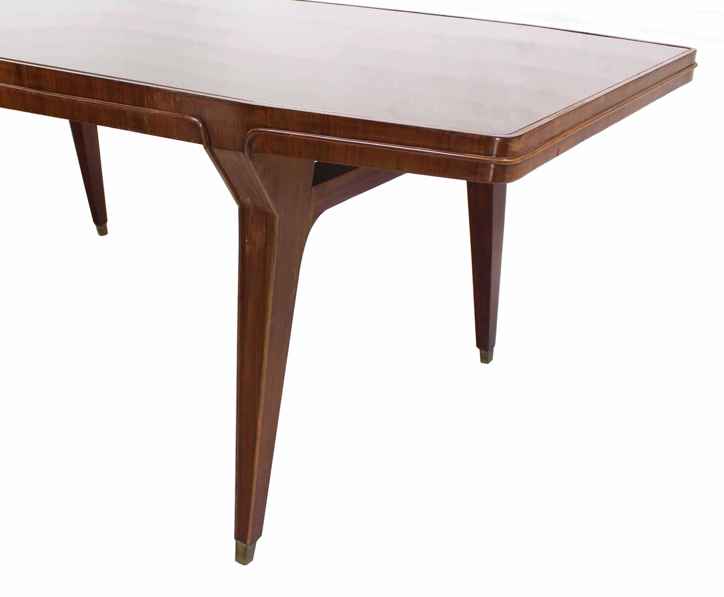 American Large Italian Modern Walnut Dining Conference Tapered Legs Table Boat Shape For Sale
