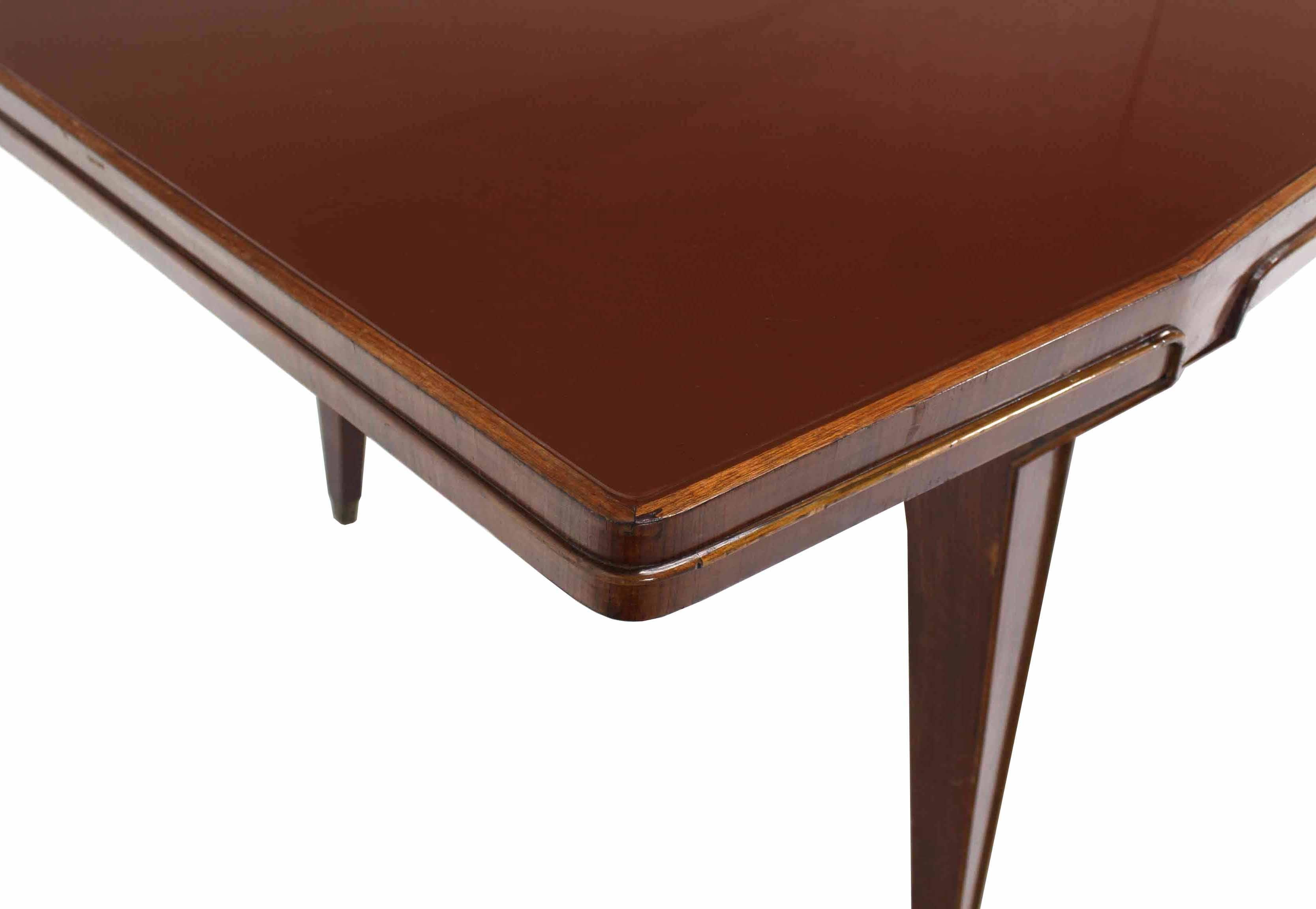 Lacquered Large Italian Modern Walnut Dining Conference Tapered Legs Table Boat Shape For Sale