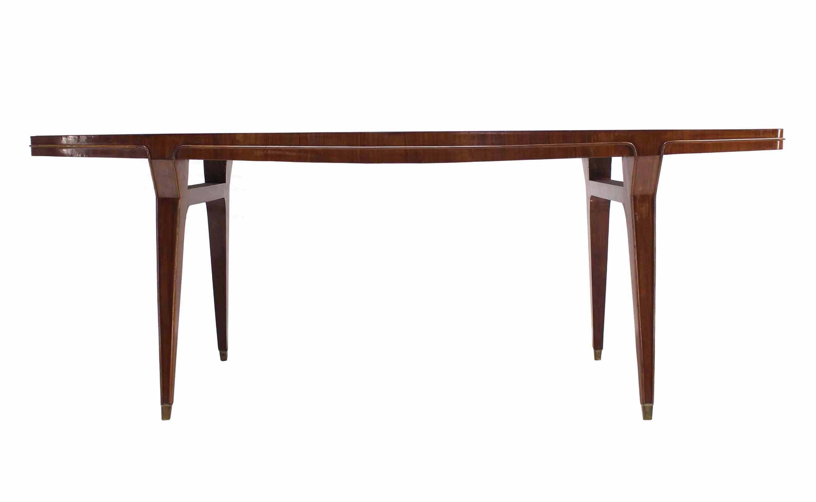 Large Italian Modern Walnut Dining Conference Tapered Legs Table Boat Shape In Excellent Condition For Sale In Rockaway, NJ