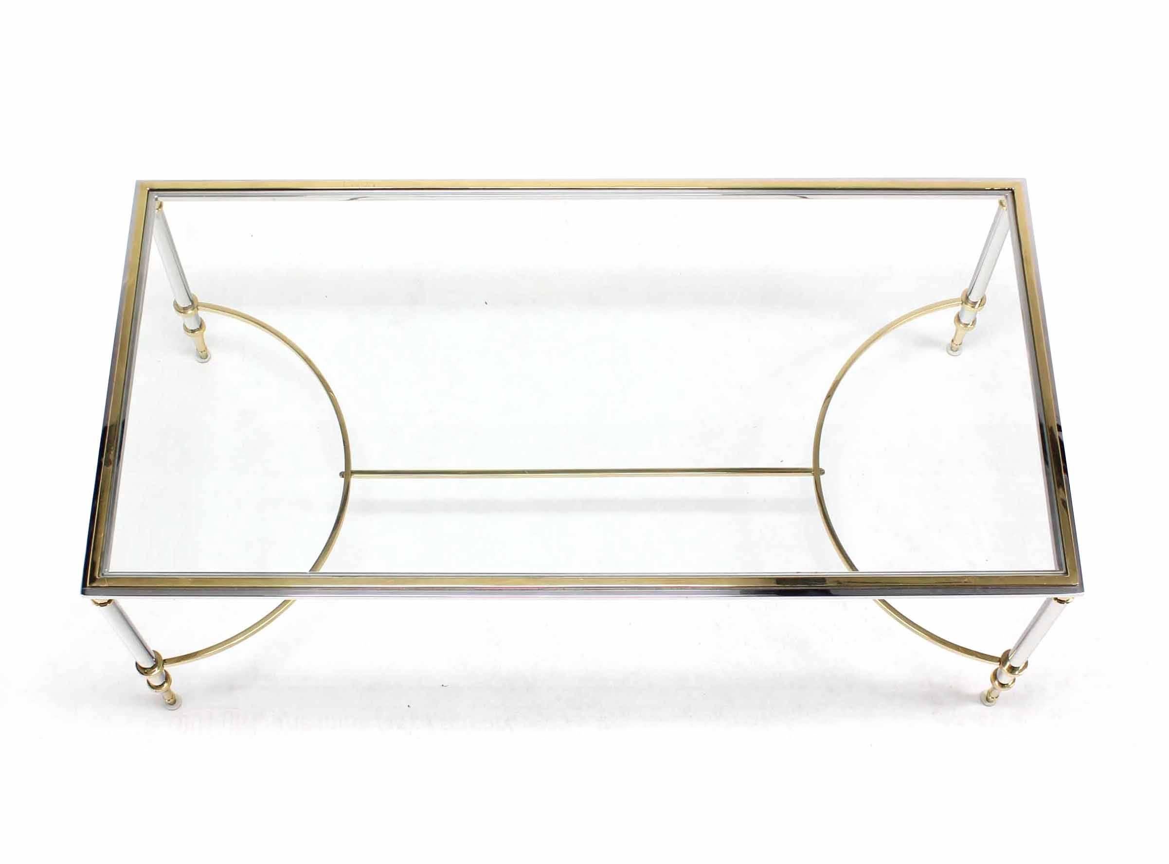 American Brass Chrome Glass-Top Coffee Table U Shape Brass Stretchers