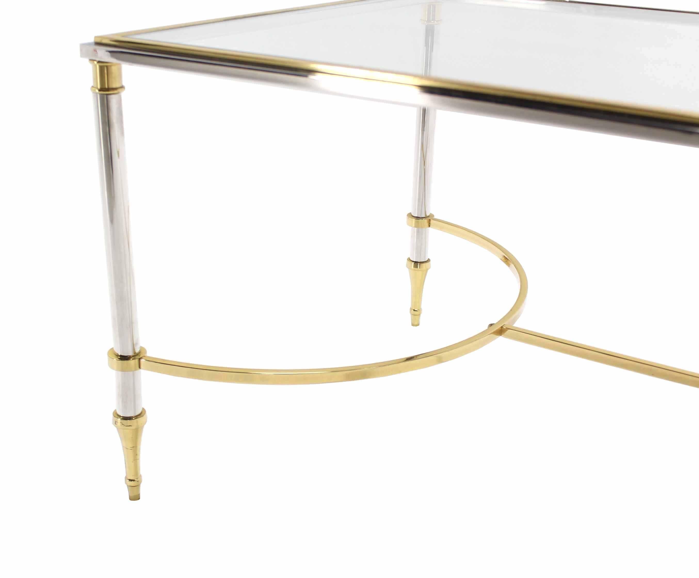 Brass Chrome Glass-Top Coffee Table U Shape Brass Stretchers 1