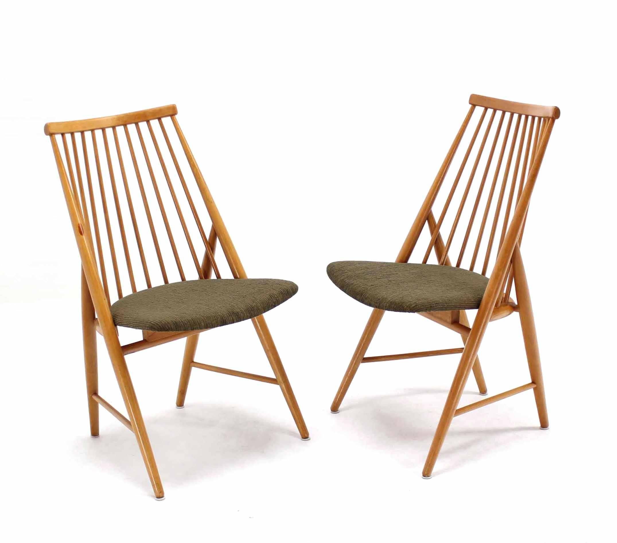 Lacquered Pair of Swedish Spindle Dowel Back Chairs For Sale