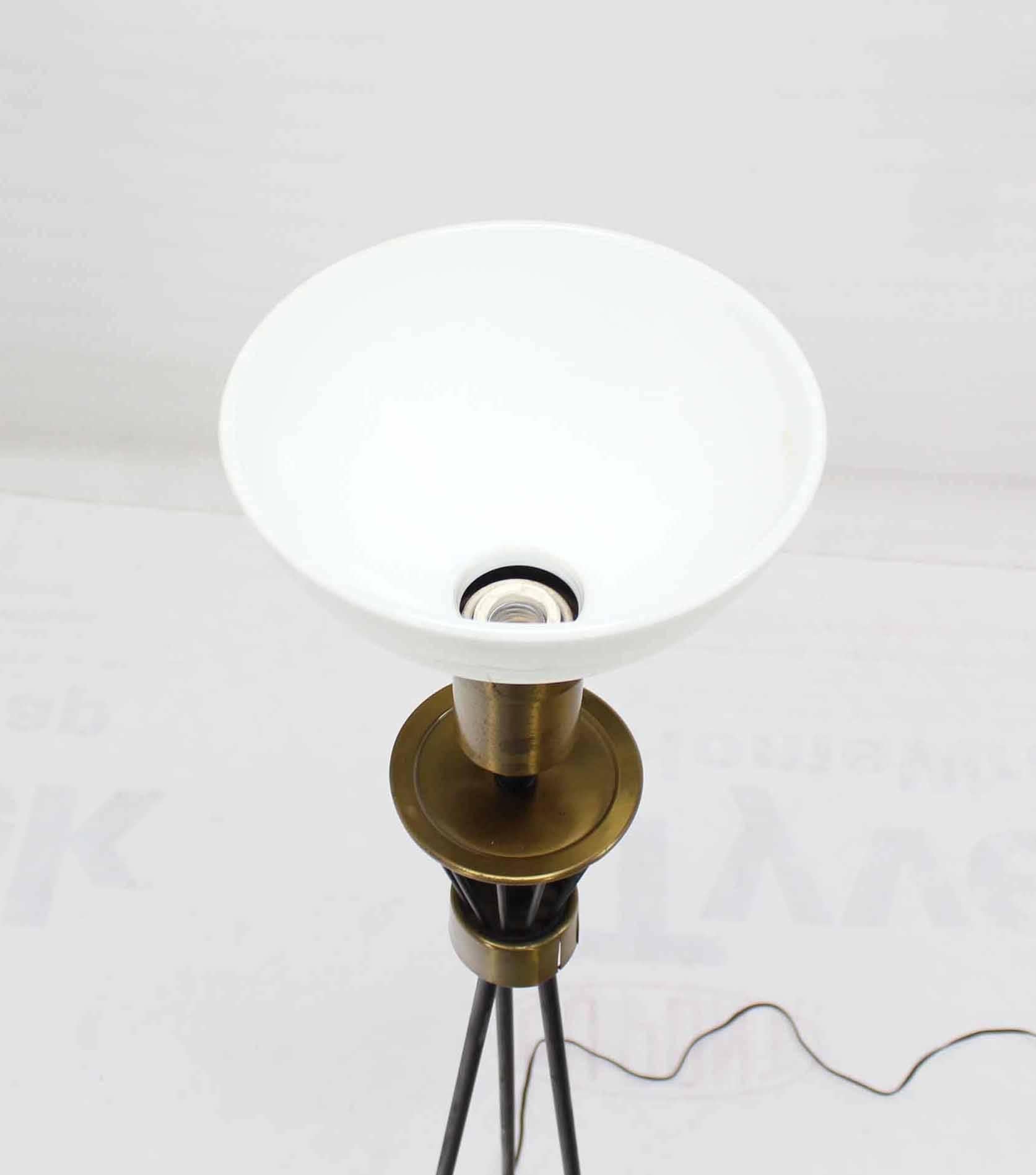 American Round Brass Base Iron Spokes Midcentury Floor Lamp For Sale
