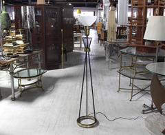 Round Brass Base Iron Spokes Midcentury Floor Lamp