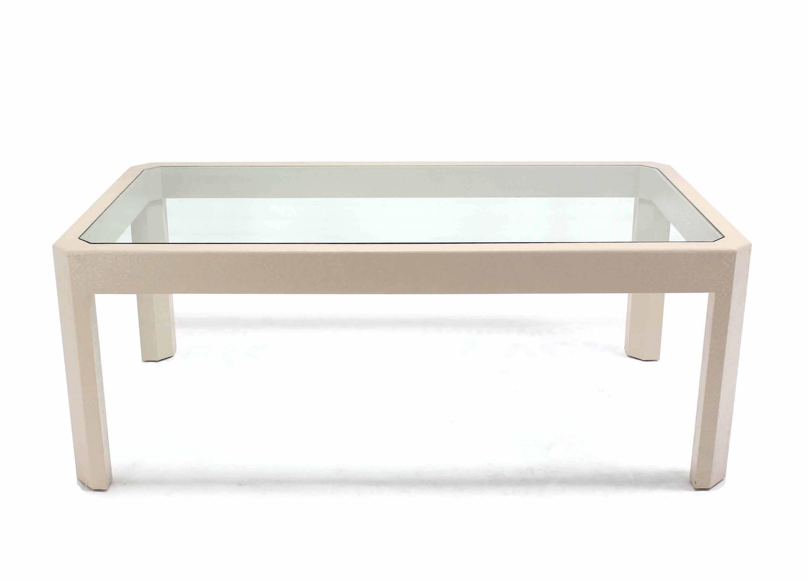Mid-Century Modern lacquered cloth frame glass top dining table.