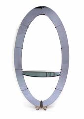 Large Seven Feet Tall Oval Cheval Art Deco Floor Mirror with Shelf Vanity