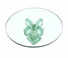 Iridescent Glass Block Base Round Coffee Table