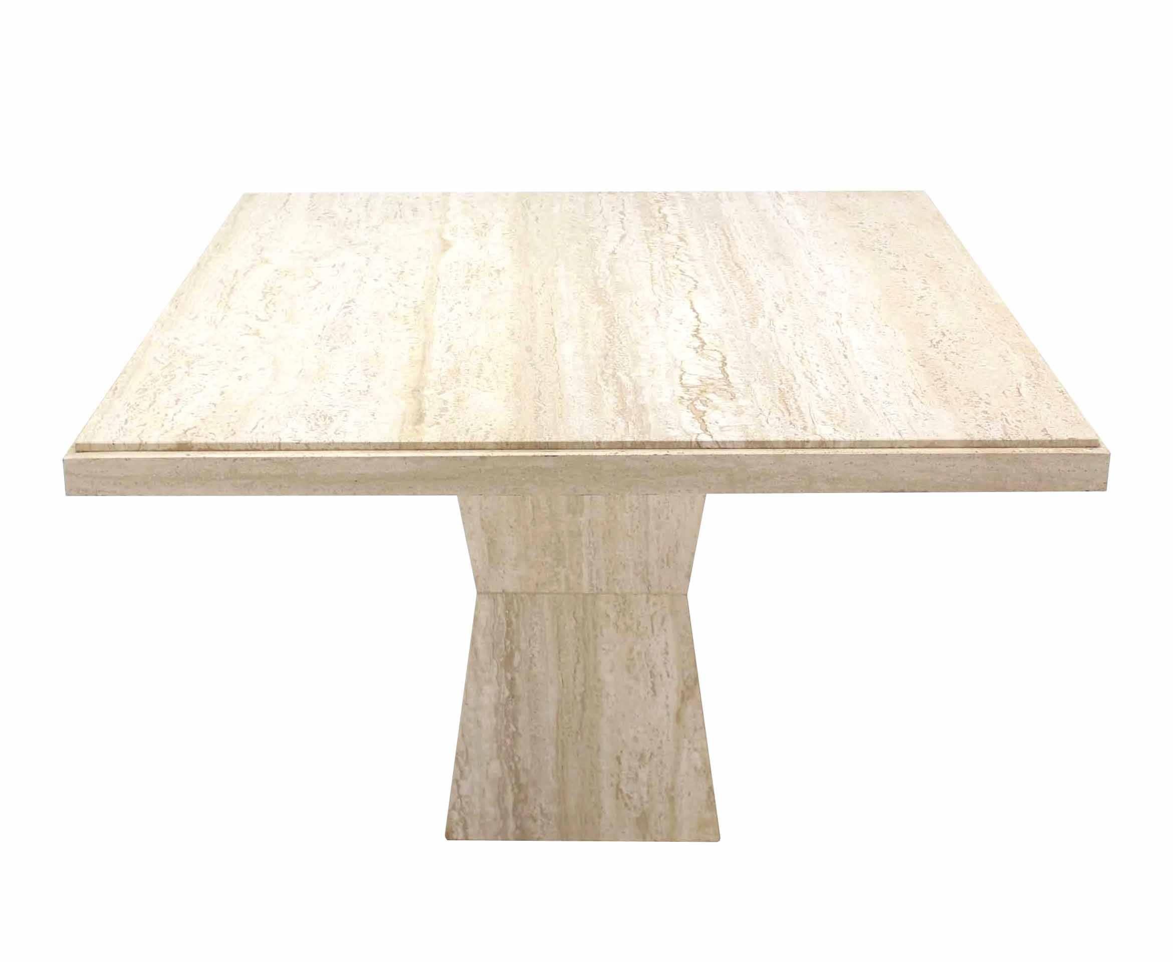 Very nice square travertine dining dinette or game table. The square top measures 44X44 inches.