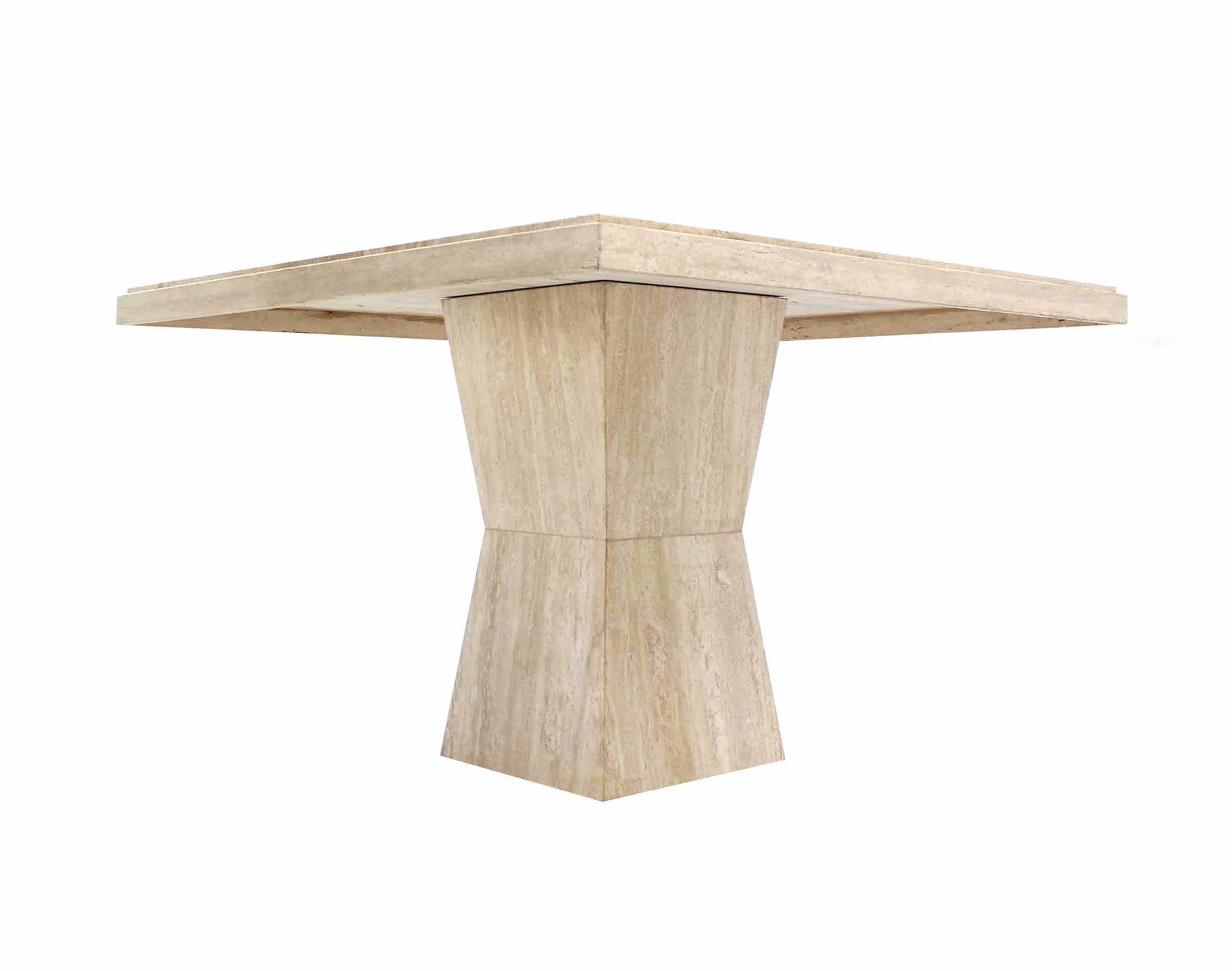 Mid-Century Modern 44 Inch Square Travertine Game Table on Double Tapered Base