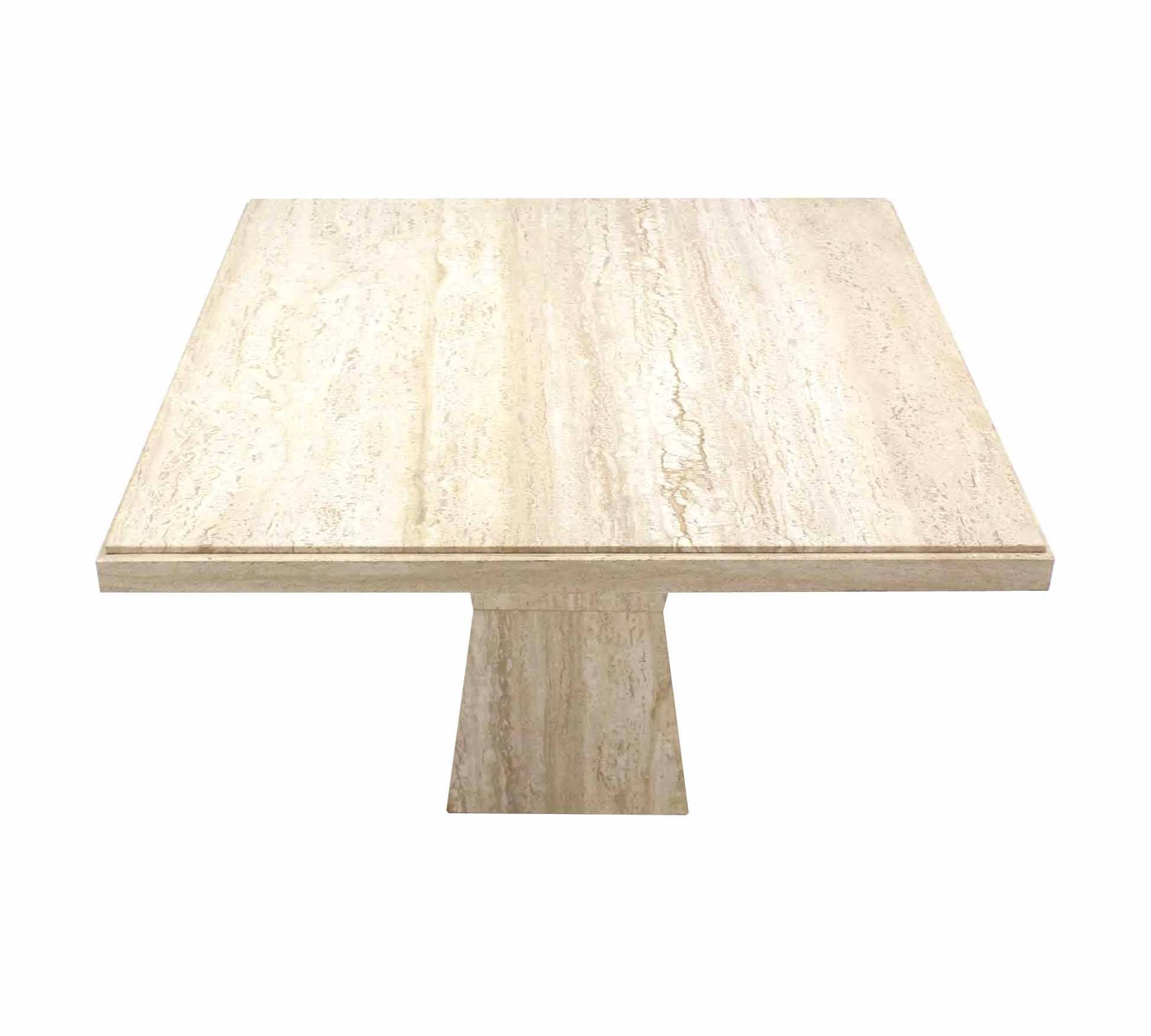 Polished 44 Inch Square Travertine Game Table on Double Tapered Base