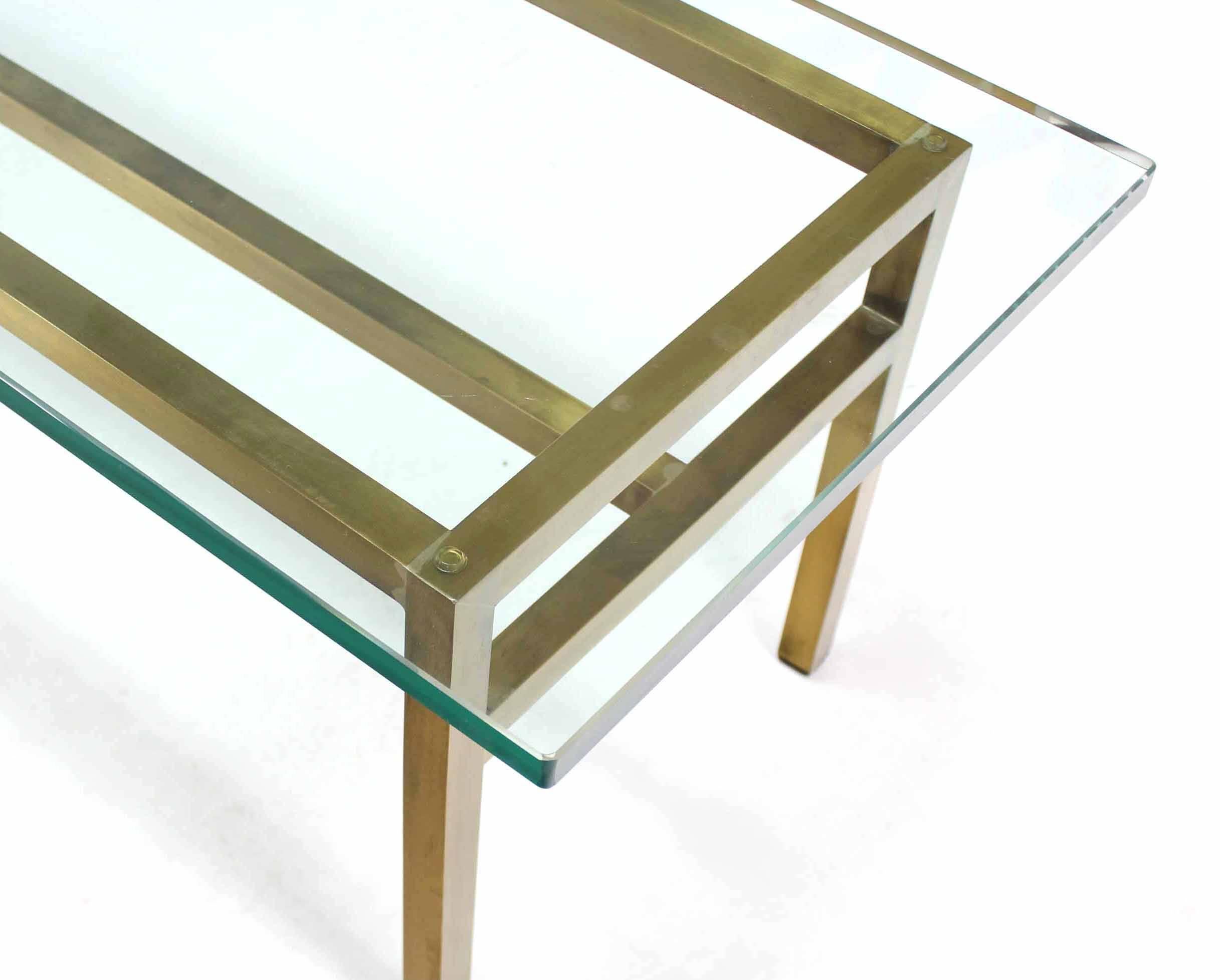 Polished Soldered Square Solid Brass Bar Rectangular Coffee Table Thick Glass Top