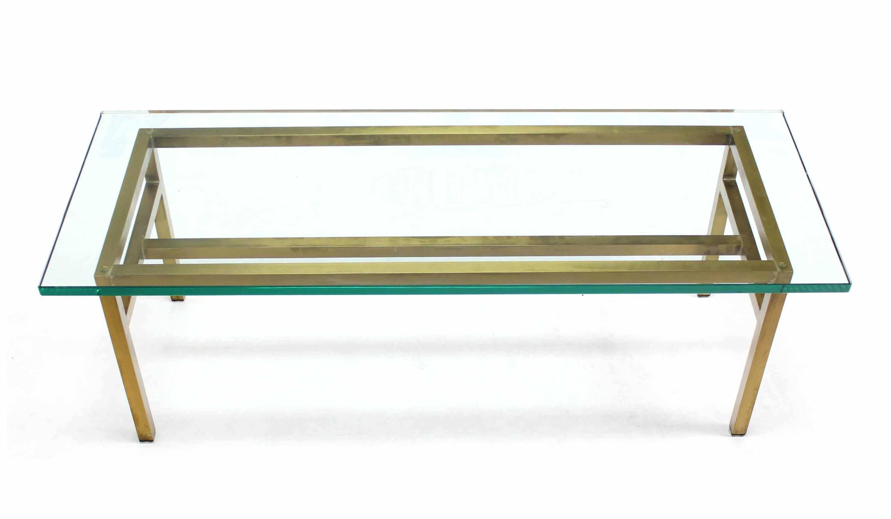 American Soldered Square Solid Brass Bar Rectangular Coffee Table Thick Glass Top