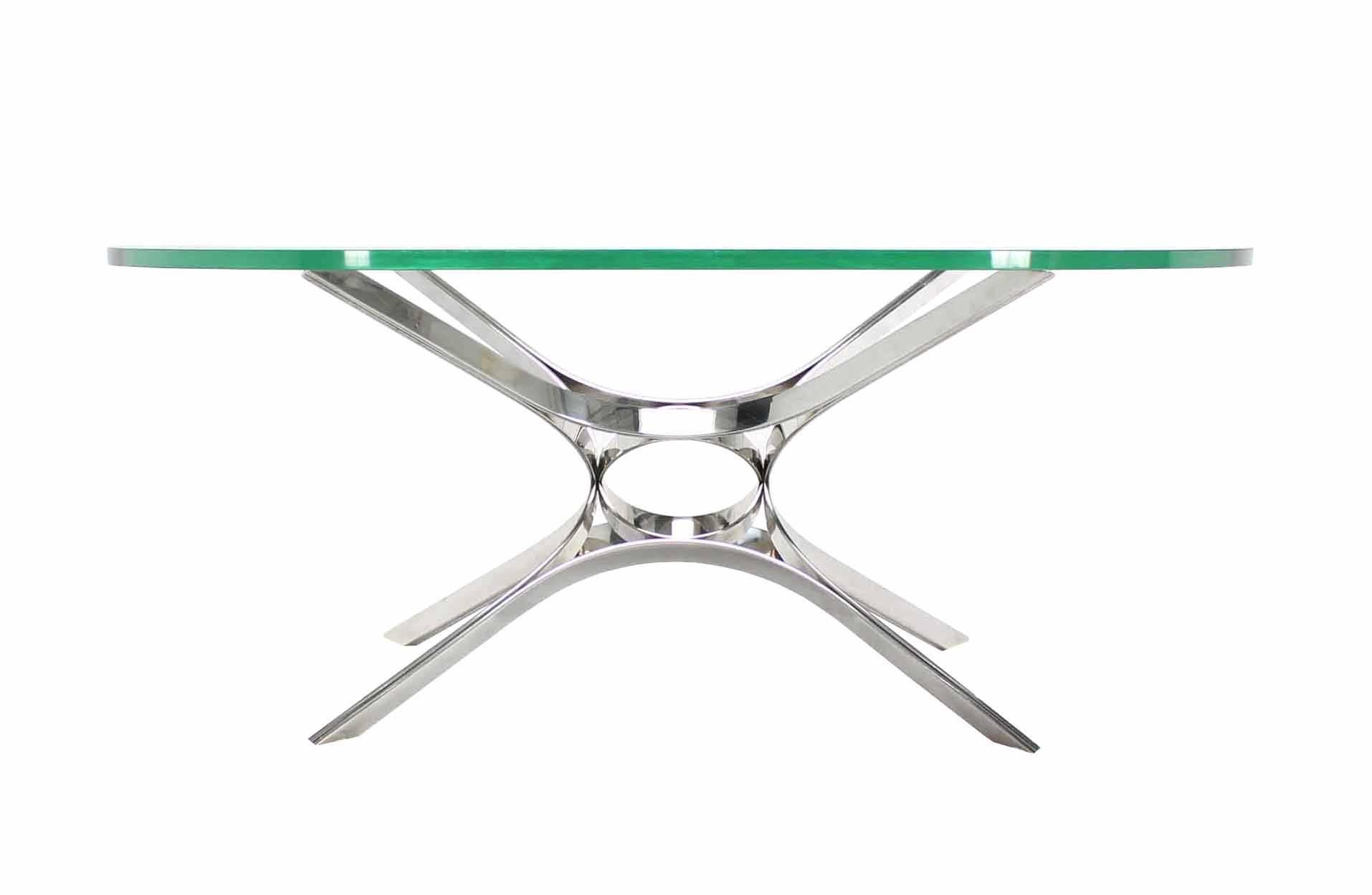 Forged Stainless Steel Ribbon Star Sculpture Base Oval Coffee Table Glass Top