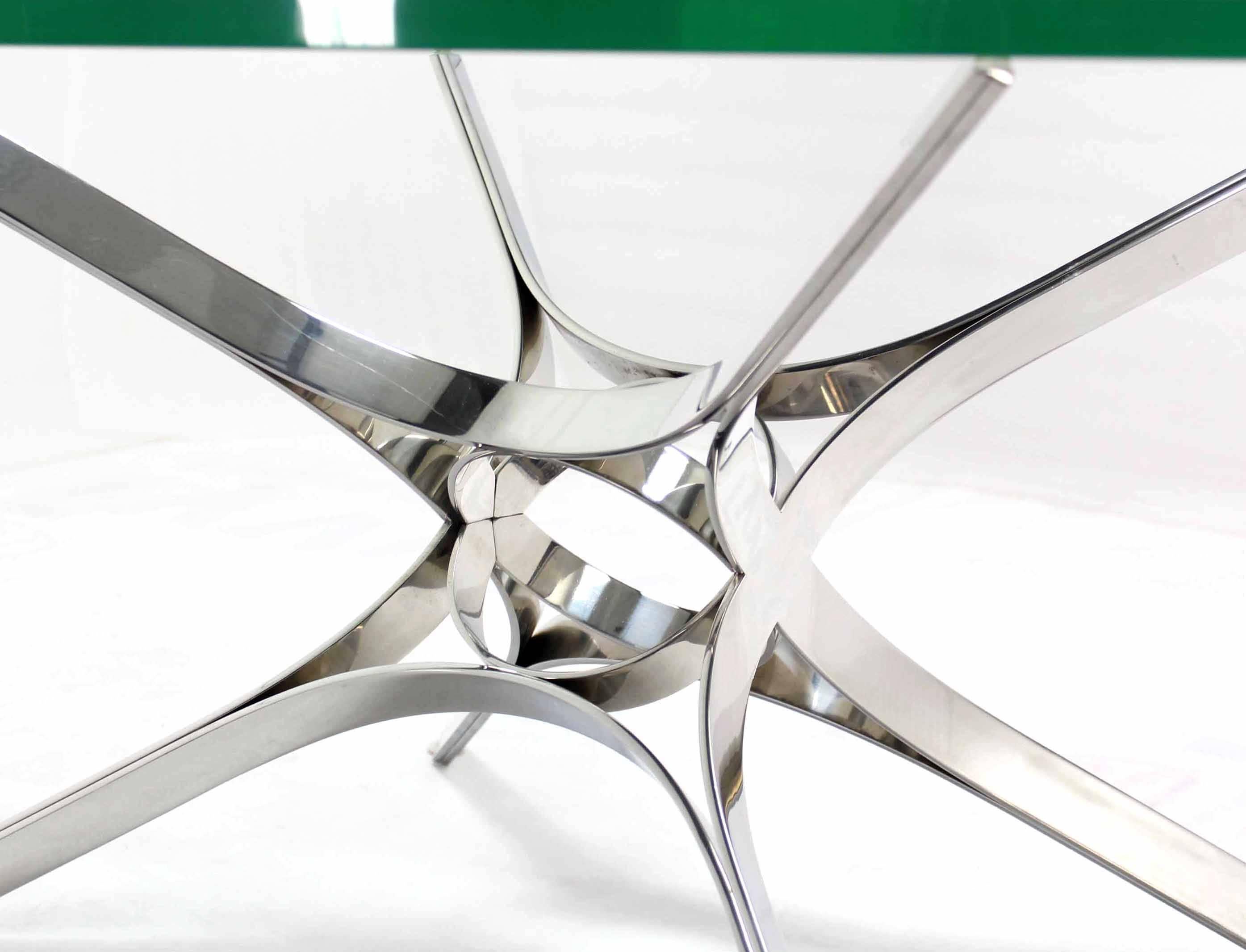 American Stainless Steel Ribbon Star Sculpture Base Oval Coffee Table Glass Top