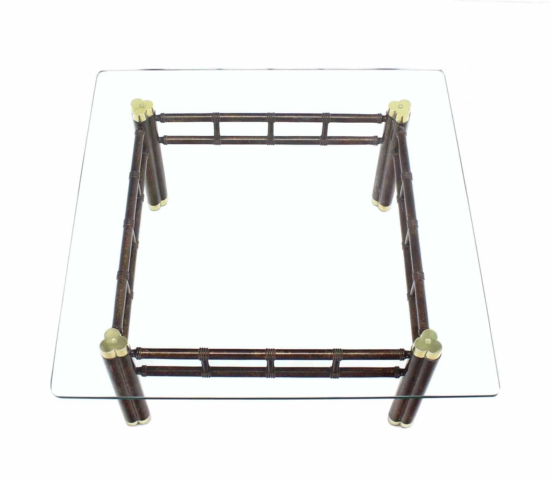 Patinated Faux Bamboo Bronzed Metal Base Square Coffee Table For Sale