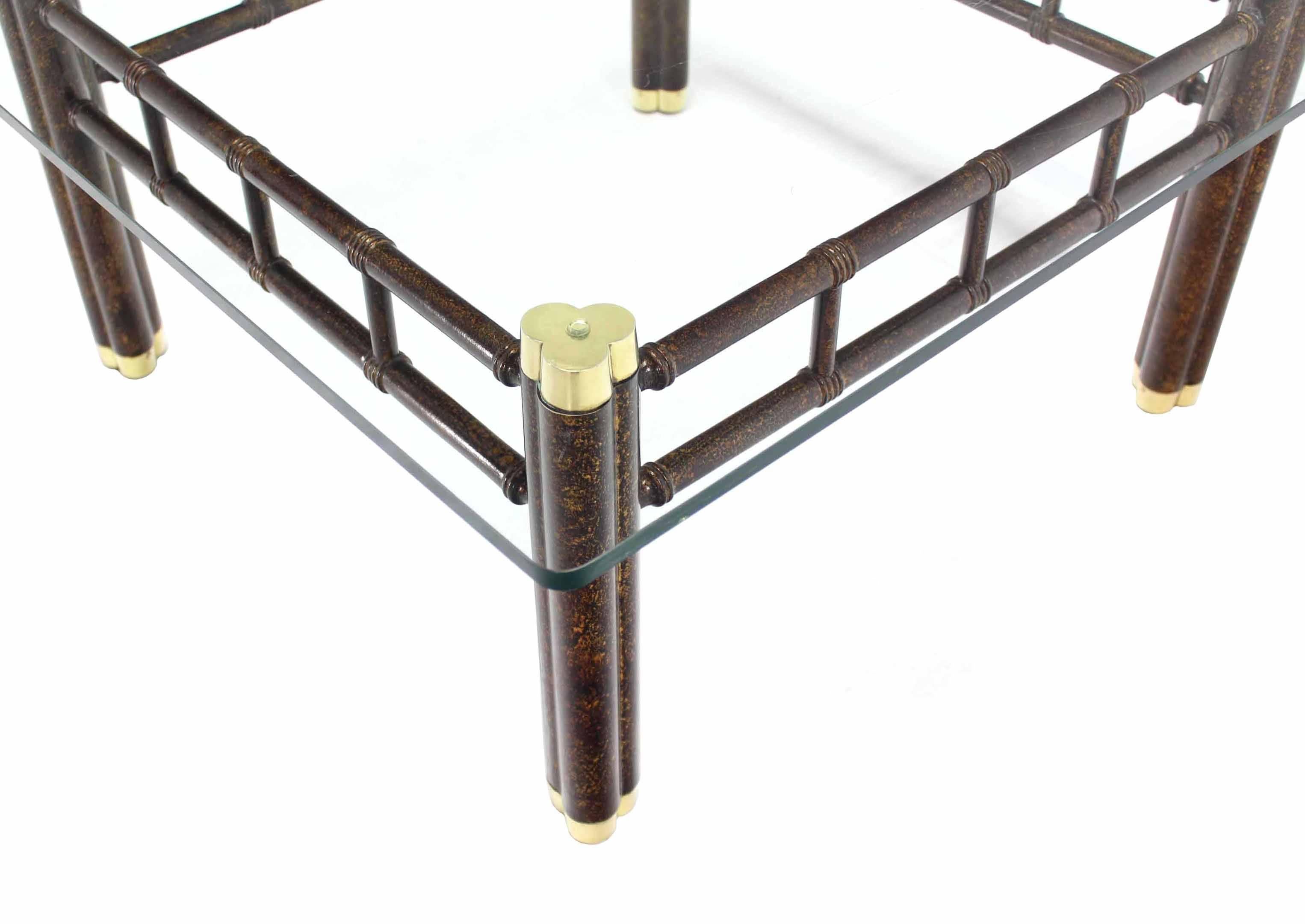 Mid-Century Modern Faux Bamboo Bronzed Metal Base Square Coffee Table For Sale