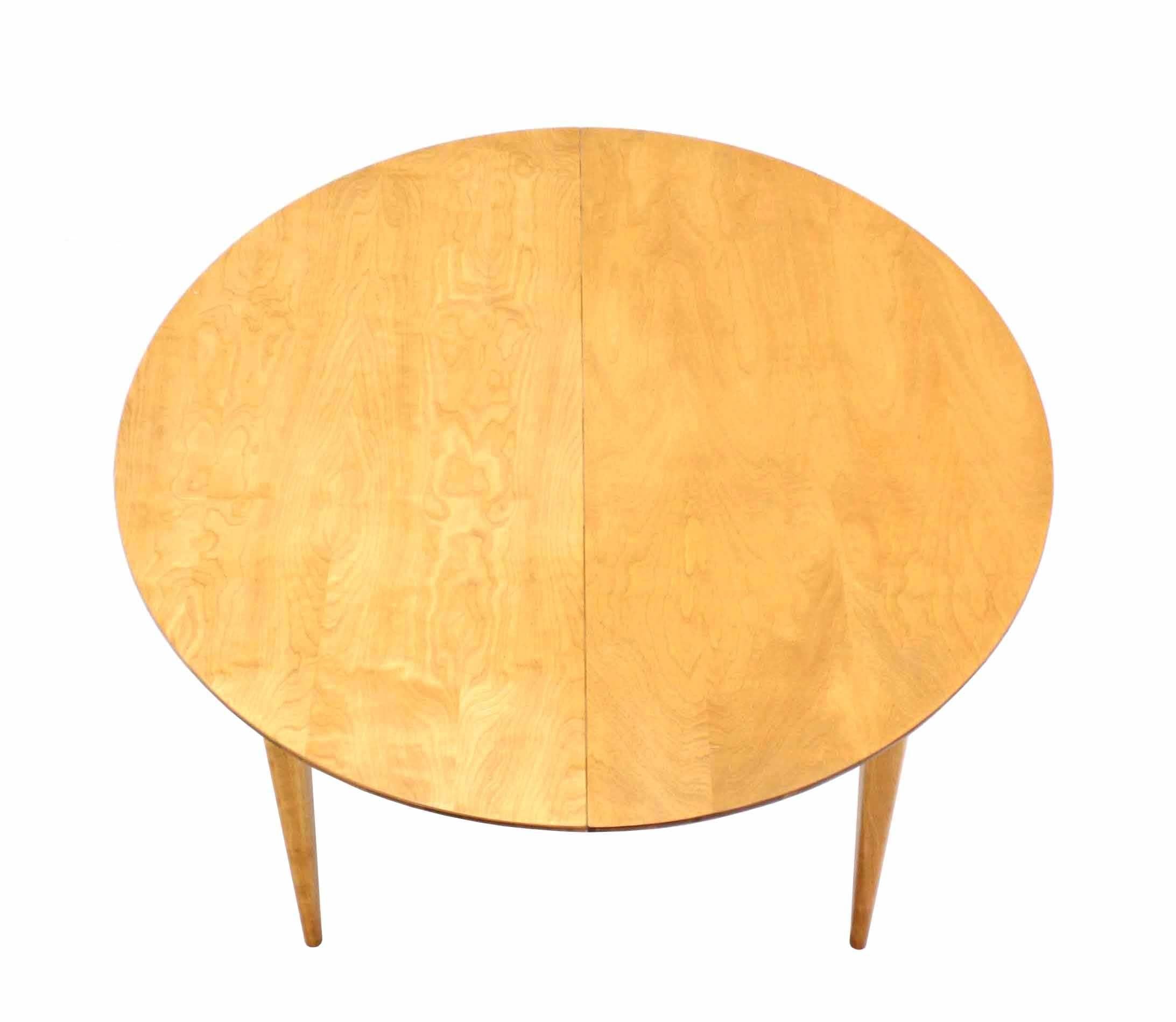 Mid-Century Modern Round Birch Dining Table with Three Leaves
