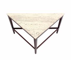 Travertine Top Triangular Corner Table onTapered Legs